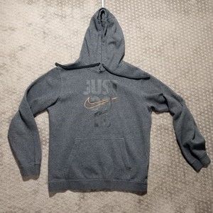 Nike JUST DO IT Spellout Hoodie Mens Size Medium Gray Orange Swoosh Good Cond